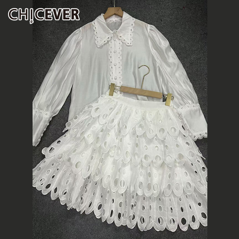 Winter Clothing Outfits - CHICEVER Solid Hollow Out Rok Pak