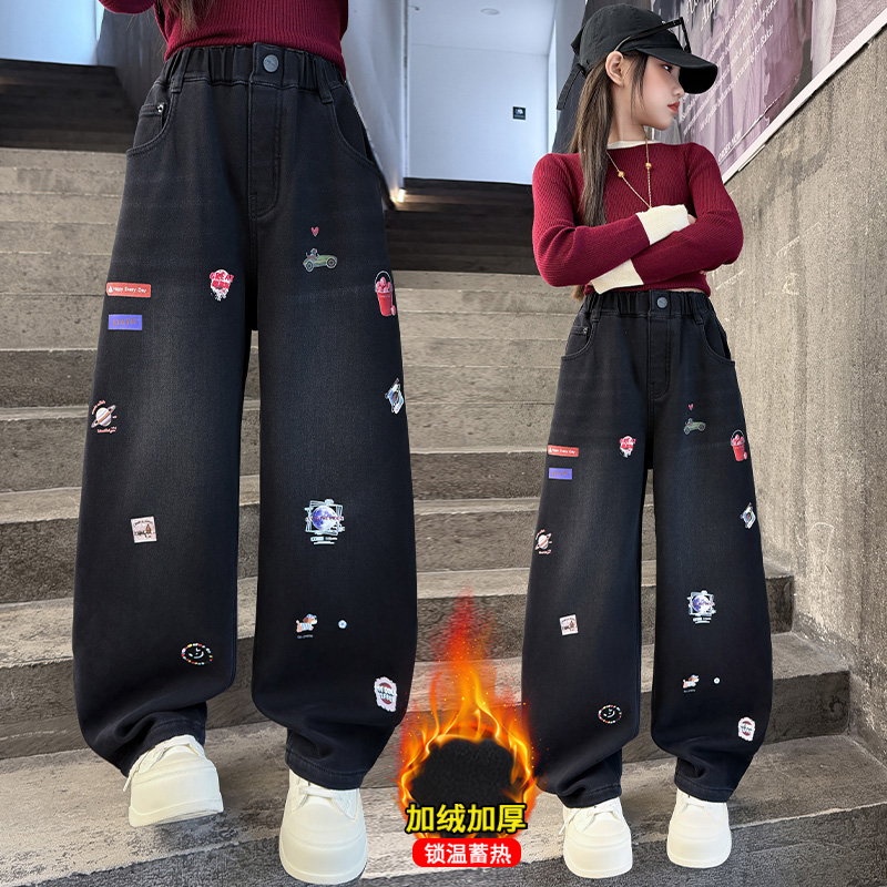 Winter Clothing Drawing - Herfst Meisjes Jeans Cartoon Geborduurde Kinderen