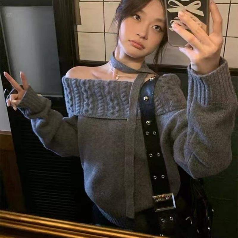 Winter Clothing Trends - Dameskleding Mode Slash Hals Gebreide truien
