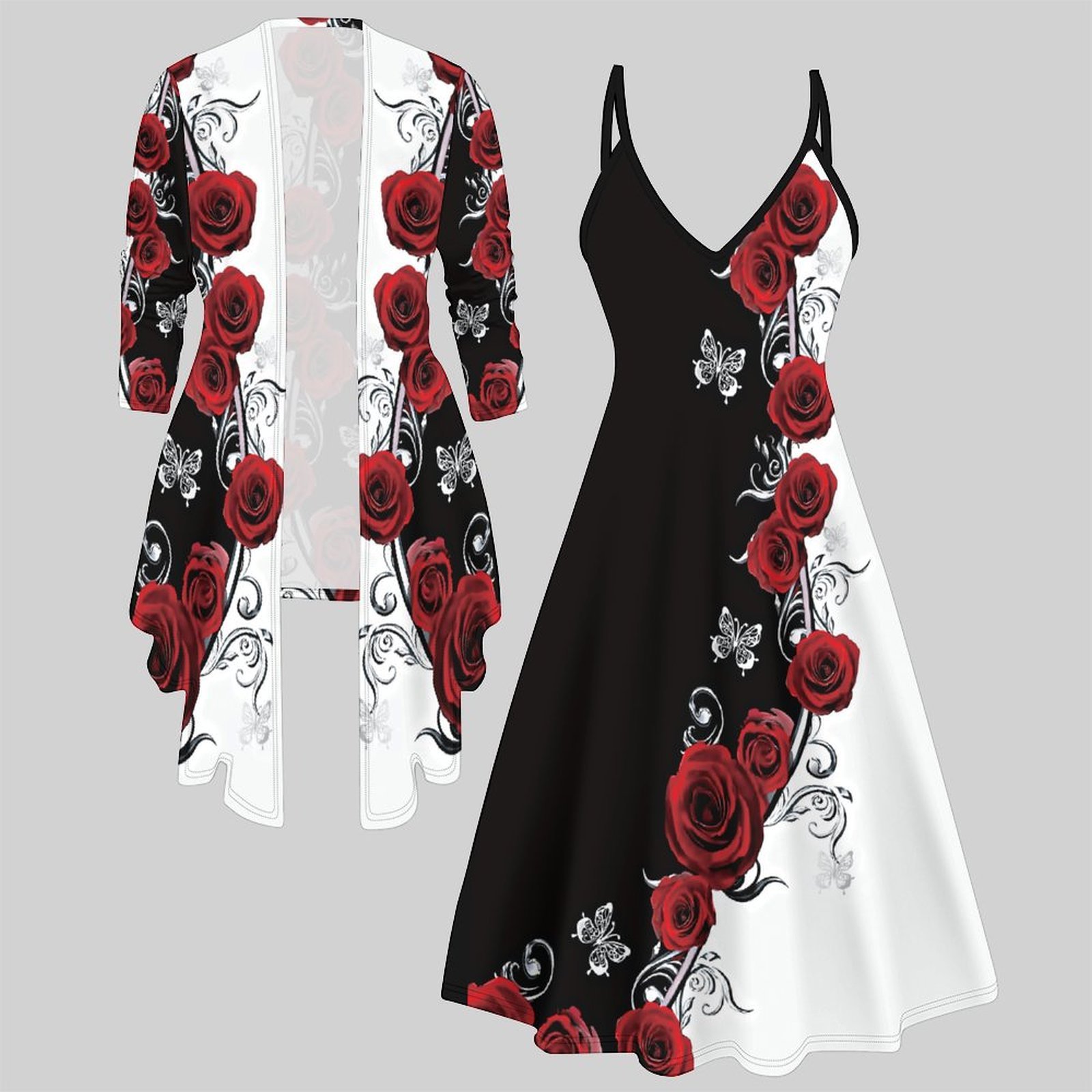 Winter Clothing For Sale - Tweedelig damespak met midi-jurk, 3/4 mouwen